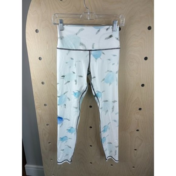 3 Three In Pants - 3 Three In Mint Blue Printed Mid Rise High Waisted Ankle Leggings Size Small